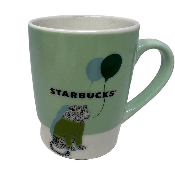 Starbucks 2020 Coffee Mug Cheetah and Balloons Green and Ivory 10oz‎ - Picture 1 of 5